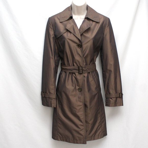 HOST PICK GALLERY Brown Iridescent Knee Length Lined Raincoat Women S NEW - Picture 1 of 6
